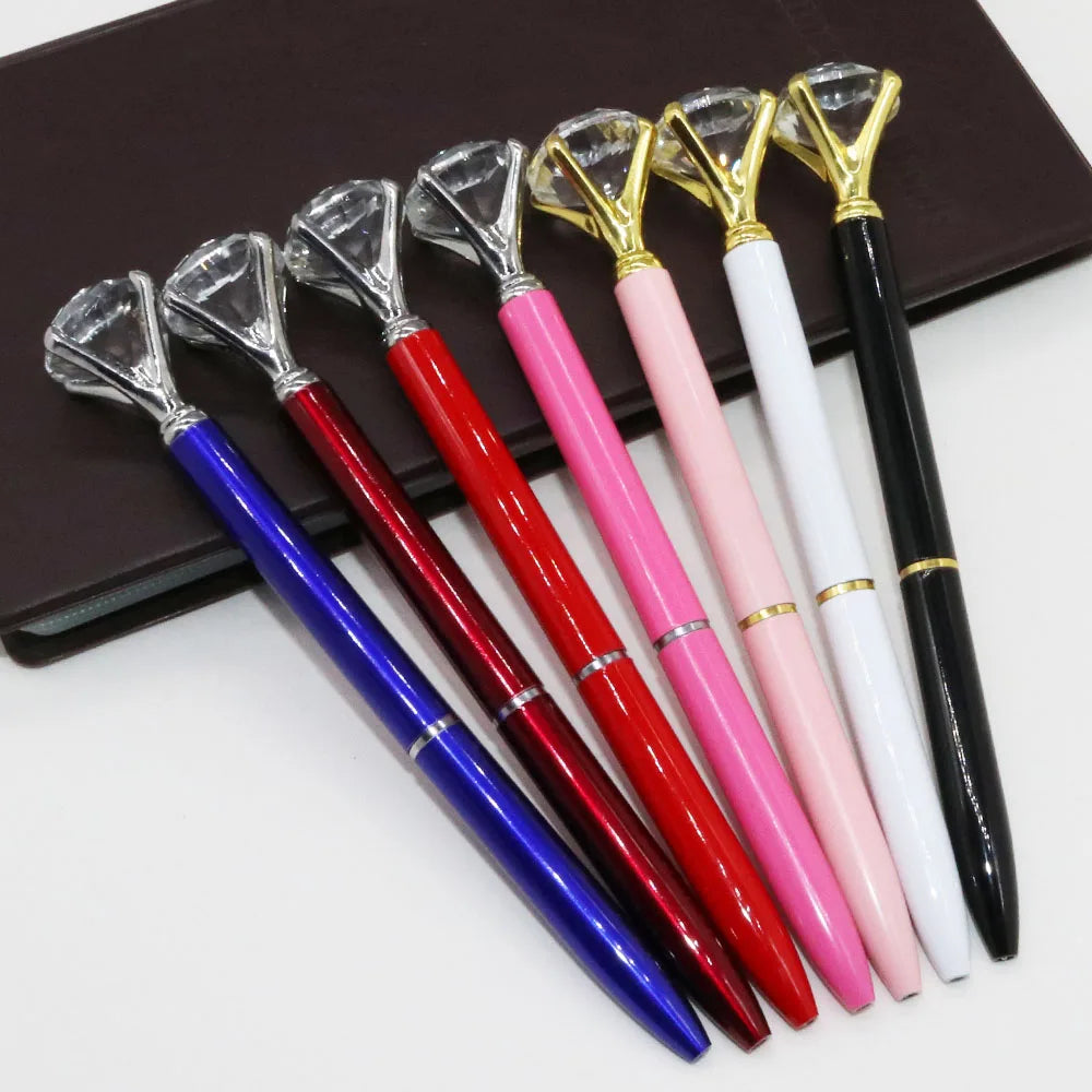 Custom logo Multi Color Rose Gold Promotion Crystal Big Top Diamond Metal Ball Pen for Gift
