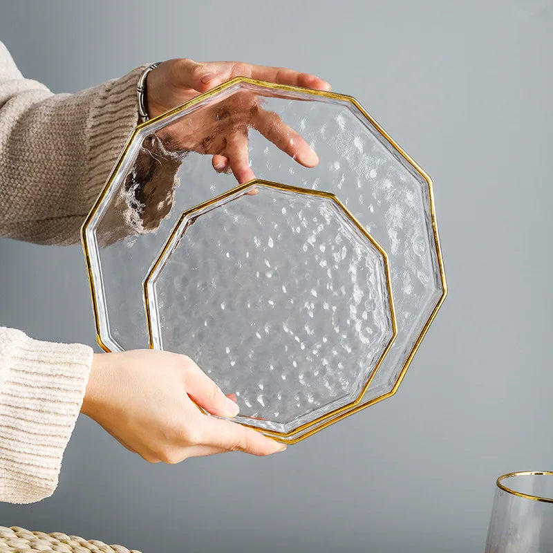 Wholesale Serving Dinner Glass Plate Set for Wedding With Gold Rim