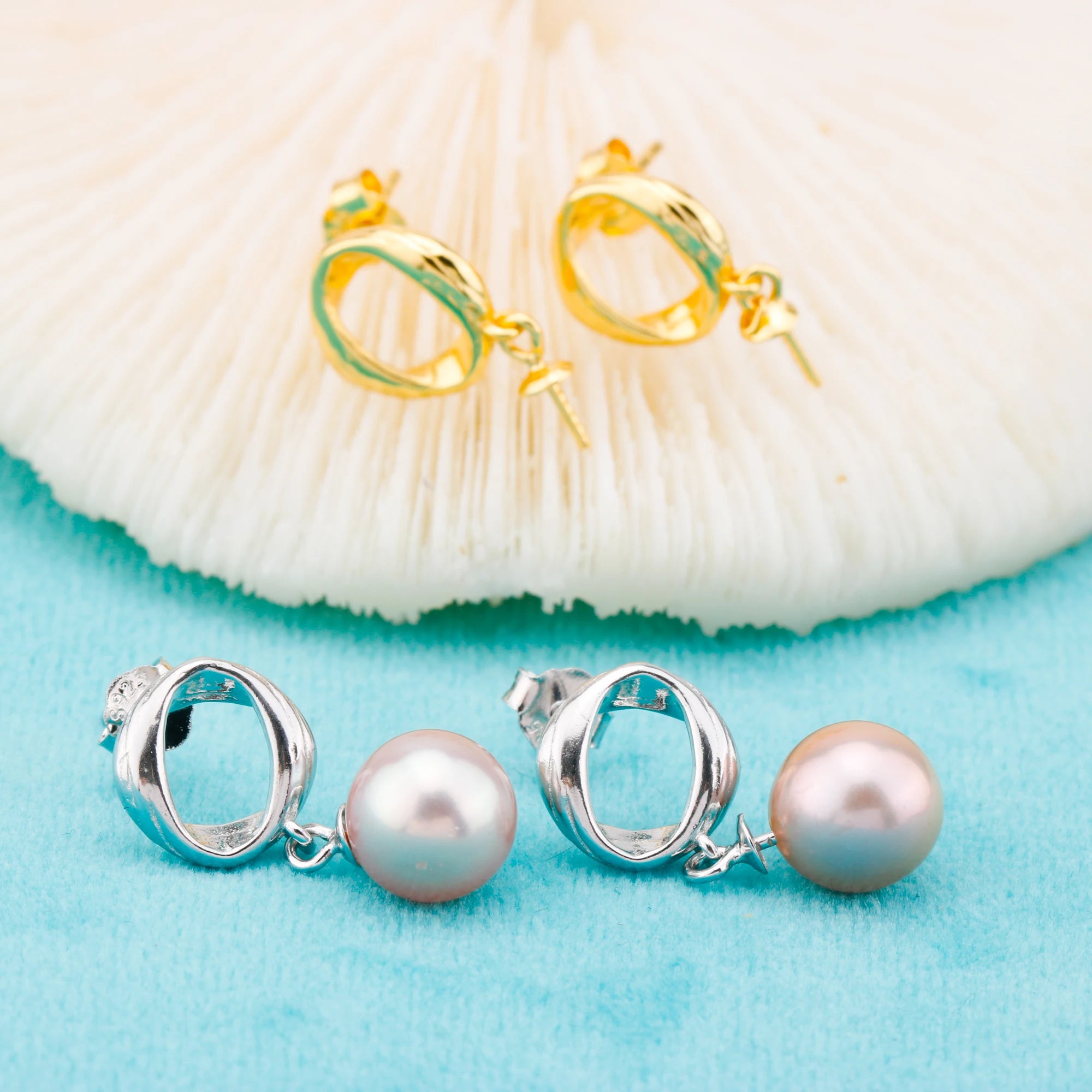 E010869 S925 Pearl Earring 925 Sterling Silver DIY 7-8mm Natural Freshwater Pearl Stud Earring for Women