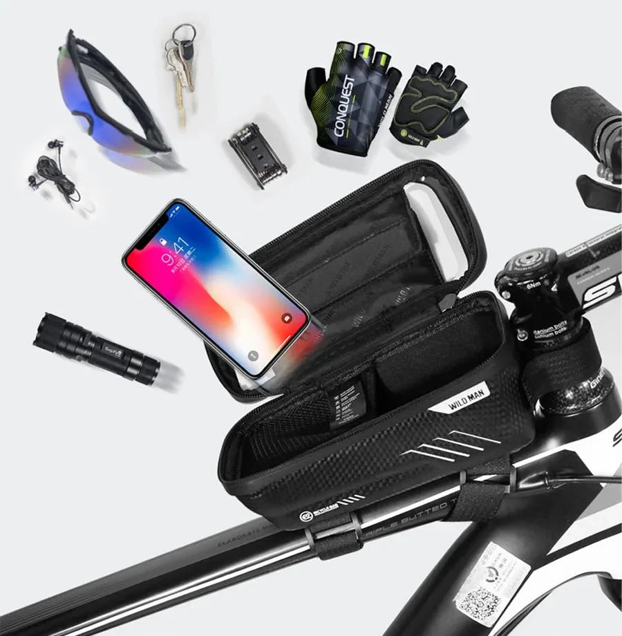 Superbsail for WILD MAN Waterproof Large Capacity Bicycle Front Frame Phone Bag Top Tube Handlebar Bag with Upgraded Design