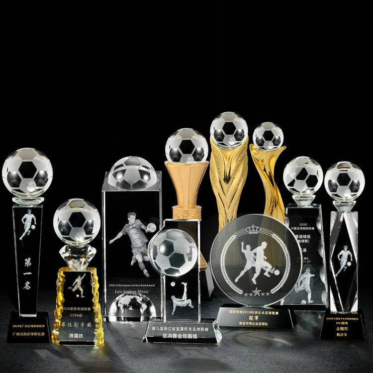 Wholesale Professional Customized Football Club Champion Award 3d Etched Sports Football Crystal Trophy