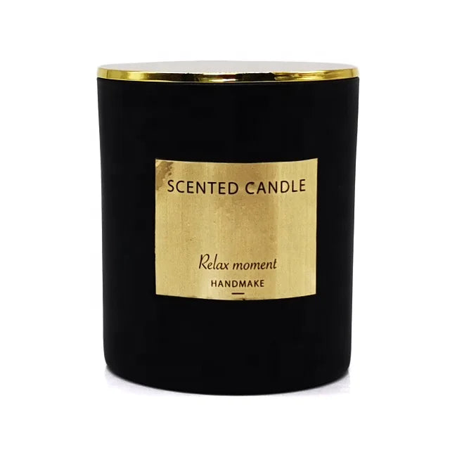 LKA03MD Luxury Private Label Black Frosted Matte Candle Vessel Electroplated Tumbler Glass Candle Jar With Metal Lid