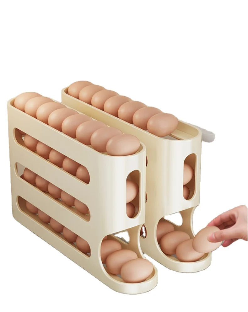 Trending Products 2024 New Arrivals 30pcs Speace Saving Egg Dispenser Auto Rolling Egg Holder for Refrigerator