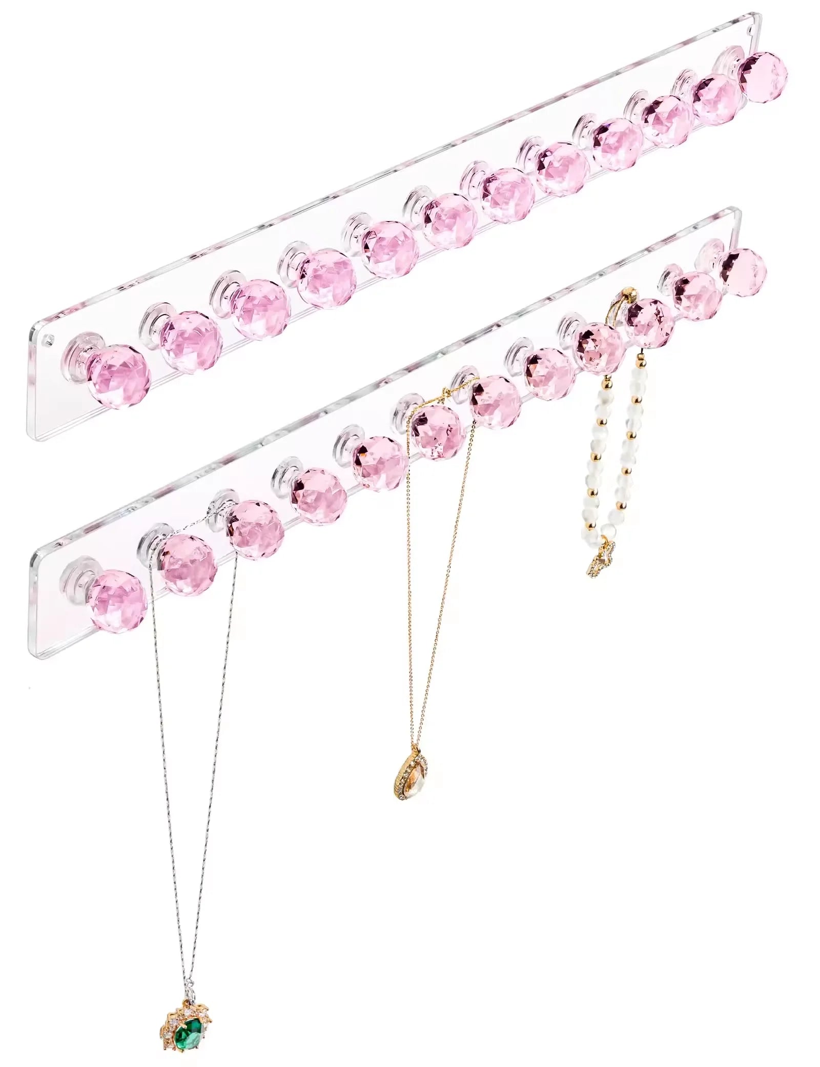 Acrylic Necklace Holder Wall Mounted Jewelry Organizer with 12 Diamond Shape Hooks Acrylic Necklace Hanger