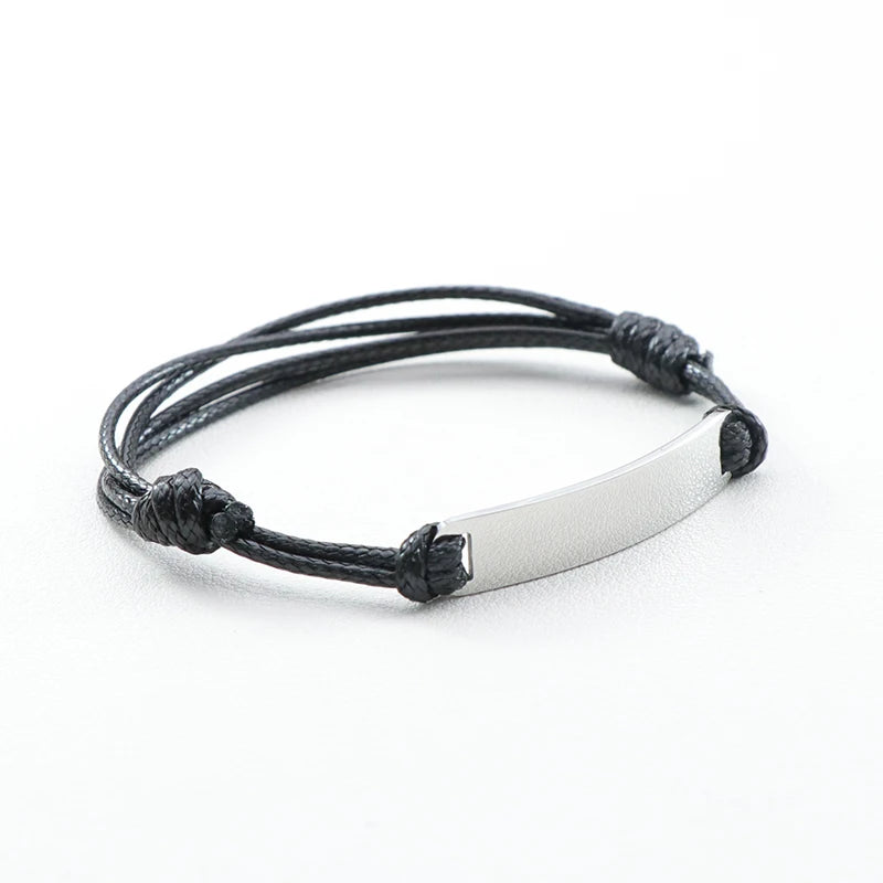 Memorial Bracelet Custom Steel Gold Plated bar Handmade String Friendship Bracelets for Men Women Couples  Remembrance Gift