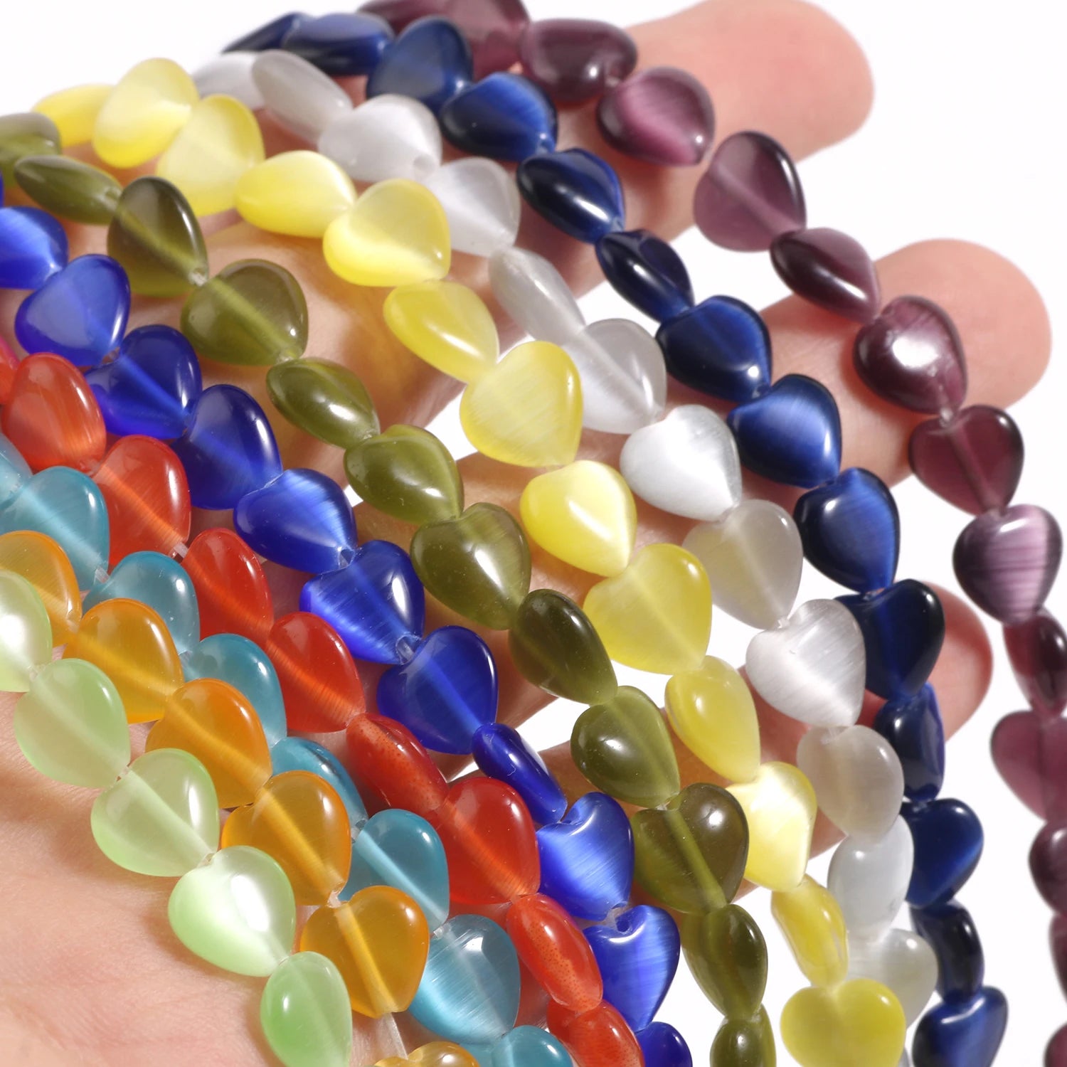 8mm Smooth Heart Shape Natural Semi Gemstone Cats Eye Loose Beads for DIY Necklace Bracelet Earring Making