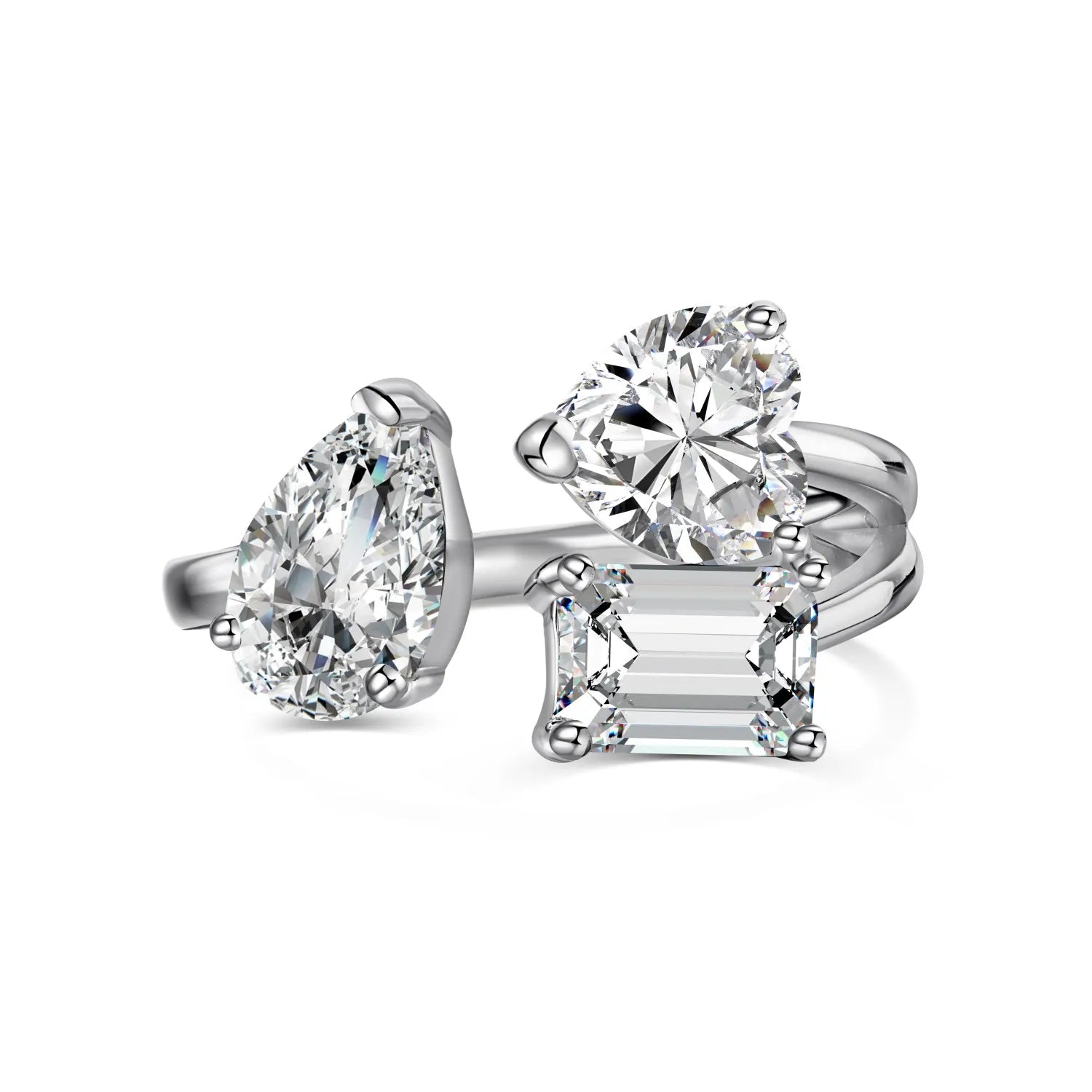 Dylam New Designer Elegance Fine Fashion Jewelry Rings Solid Sterling Silver Multiple Shape 1ct 5A Zirconia Open Adjustable Ring