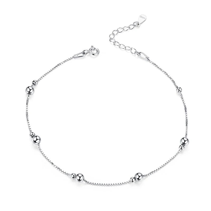 A267 Chic Fashion Summer Beach 925 Sterling Silver Ankle Chain Beads Stylish Foot Anklet Leg Ornaments for Women Chic Trendy