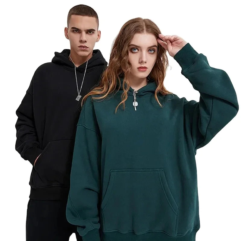 High  Quality Oversized 400G Printing Fleece Hoodies Blank Sweatpants Shoulder Drop Hoodies and Sweat Pants Set