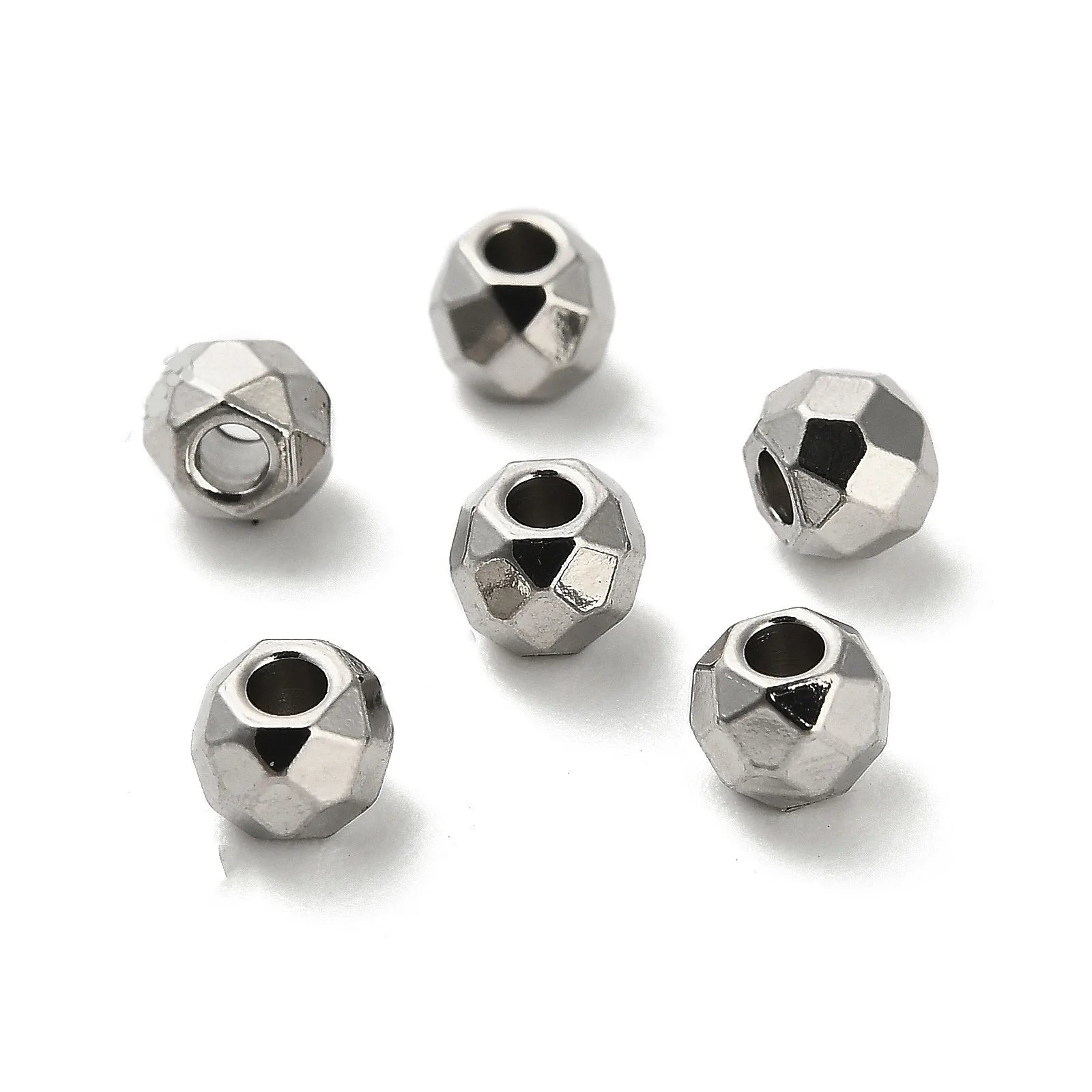 Diamond Faceted Round Carved Stainless Steel Bead Accessories Laser Beads for Handmade Connectors DIY Bracelet Necklace