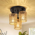 3-Lights Boho Light Farmhouse Rattan Chandelier Flush Mount Ceiling Lights for Bedroom Foyer Entryway Kitchen Hallway Light