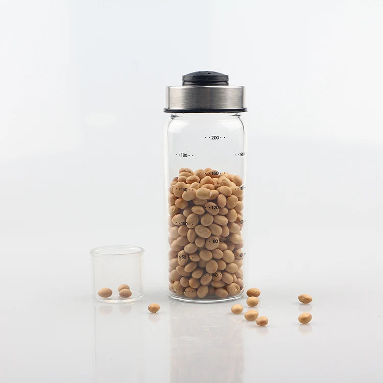 Hot Selling 200ml Glass Spice Bottles Empty Cylinder Spice Containers with Rubber Stopper and Scale
