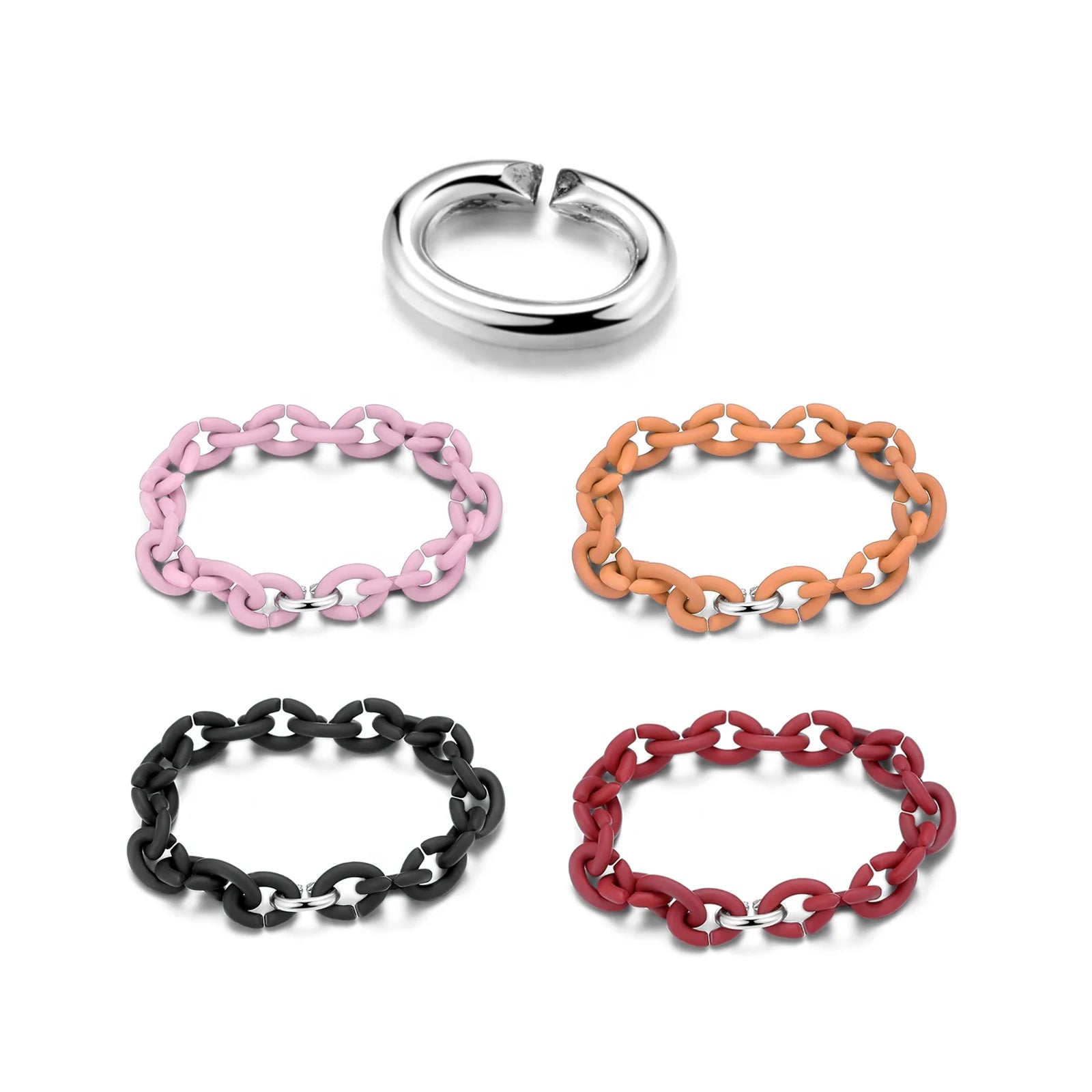 Real 925 Sterling Silver Minimalism Round Shape Beads Multiple Colour Simple Hard Rubber X Charms Bracelets Women Men Jewelry