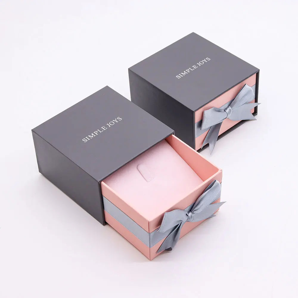 Luxury Custom Logo Packaging Box Gift Drawer Sliding Jewelry Boxes Slide Drawer Jewelry Paper Box with Ribbon Bow