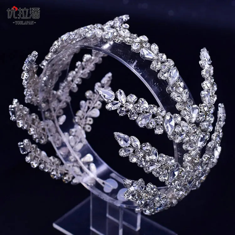 Qushine New Handmade Wedding Headdress Silver Rhinestone Bridal Headband Tiara Women Pageant Queen Hair Accessories