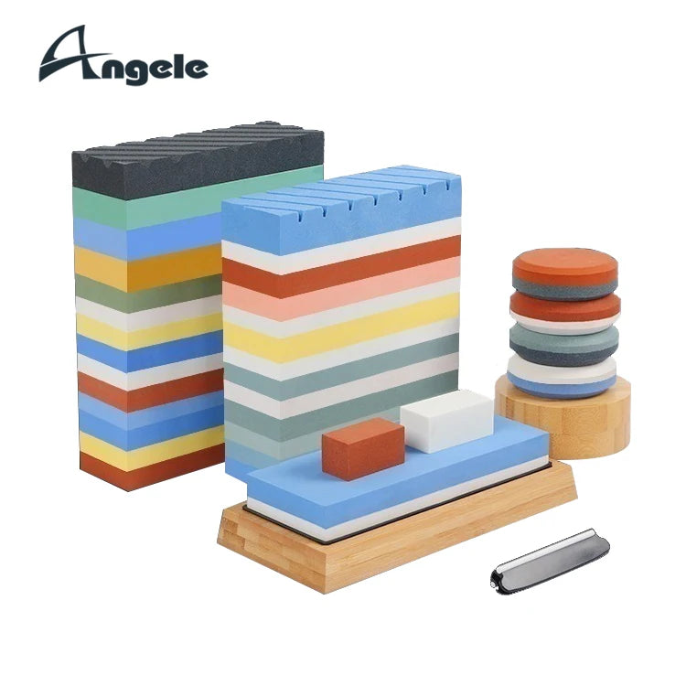 2023 Hot Selling Angele Custom Acacia Wood Holder Premium Eco-Friendly White Corundum Multi-Grit Knife Sharpening Stone Custom