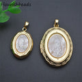 Fashion Design Anti Fading 18K Gold Plated Natural Freshwater Shell Photo Box Oval Jesus Locket Pendant for Necklace Making