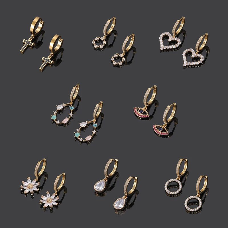HOVANCI Brass Stainless Steel Earrings for Women 2020 Big Heart Evils Eyes Real Gold Plated Bling Blin Hoop Earring with Zircon MegaBDM