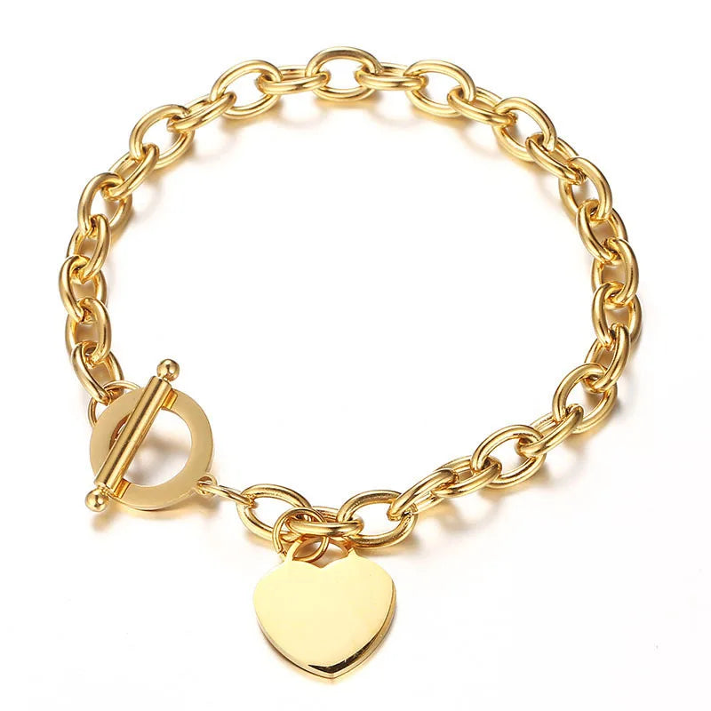BM Fashion Waterproof Gold Plated Stainless Steel Chain Heart Bracelet for Women