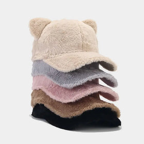 Autumn Winter New Cartoon Cute Light Plate Cat Ears Plush Female Baseball Hat College Scenery Plate Sport Cap Hat