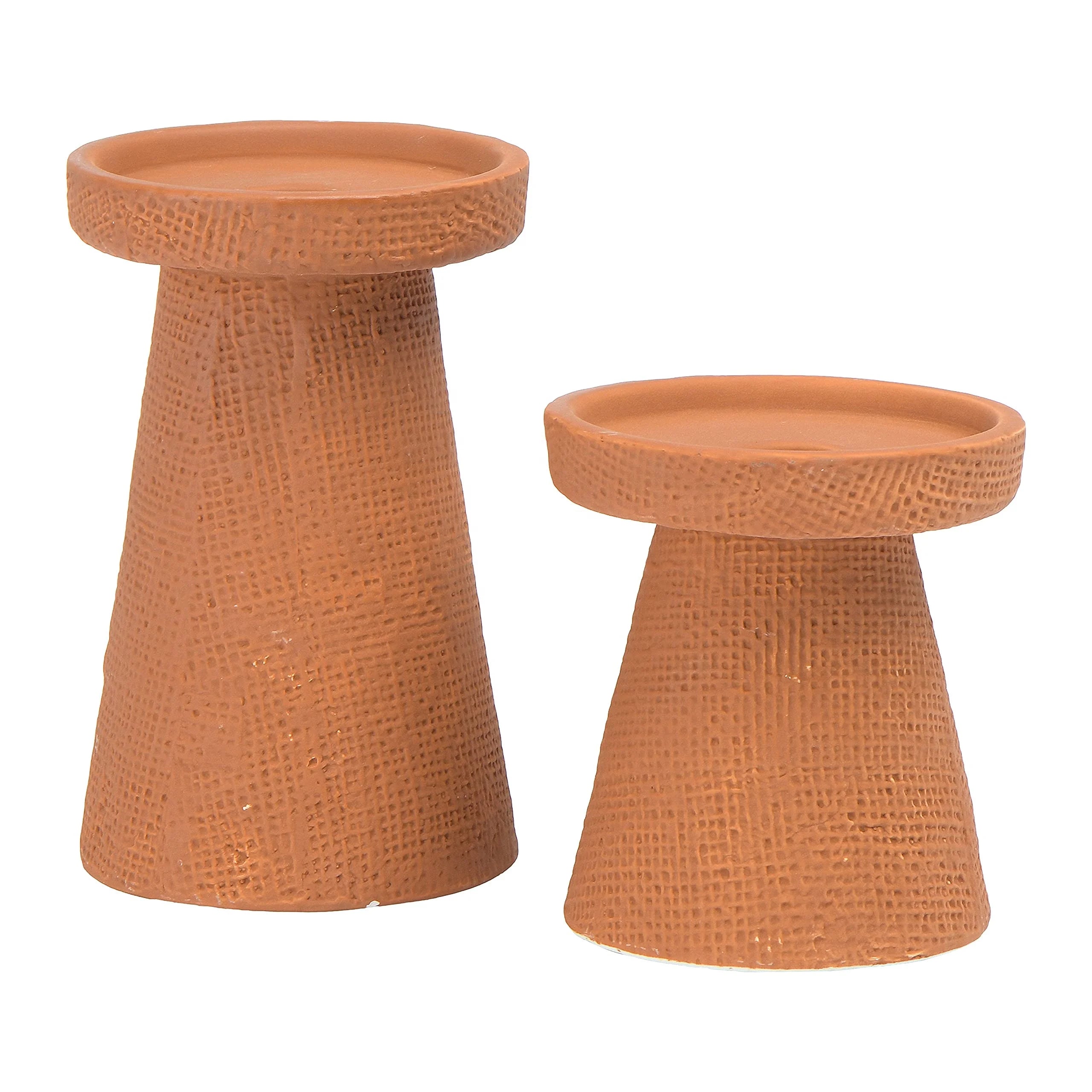 Modern Mosaic Design Orange Matt Glazed Ceramic Handmade Candle Holder Pillar Shape Candlestick Minimalist Home Decoration