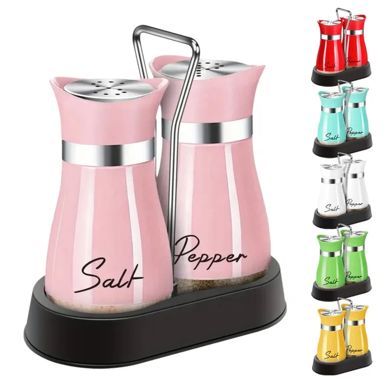 4 oz Refillable Stainless Steel Lidded Spice Dispensers for Home RV Camping BBQ Glass Salt and Pepper Shakers Set with Holder