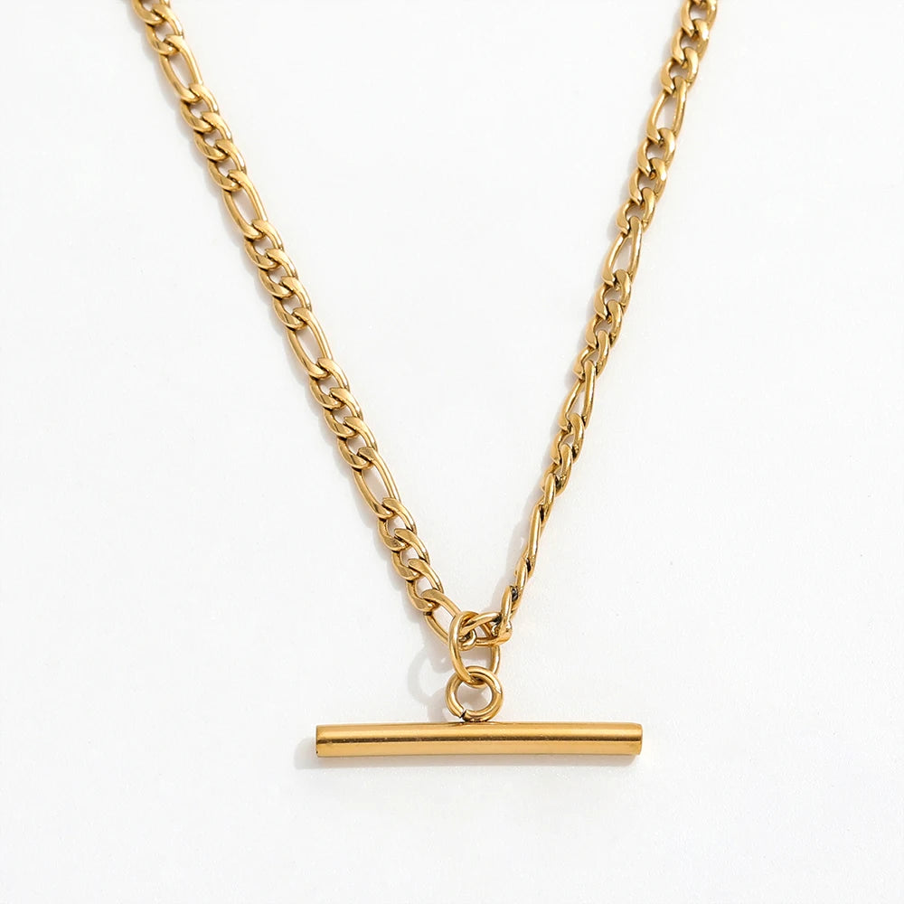Joolim Jewelry 18K Gold Plated Figaro Chain Toggle Necklace PVD Stainless Steel Necklace Gold Jewelry
