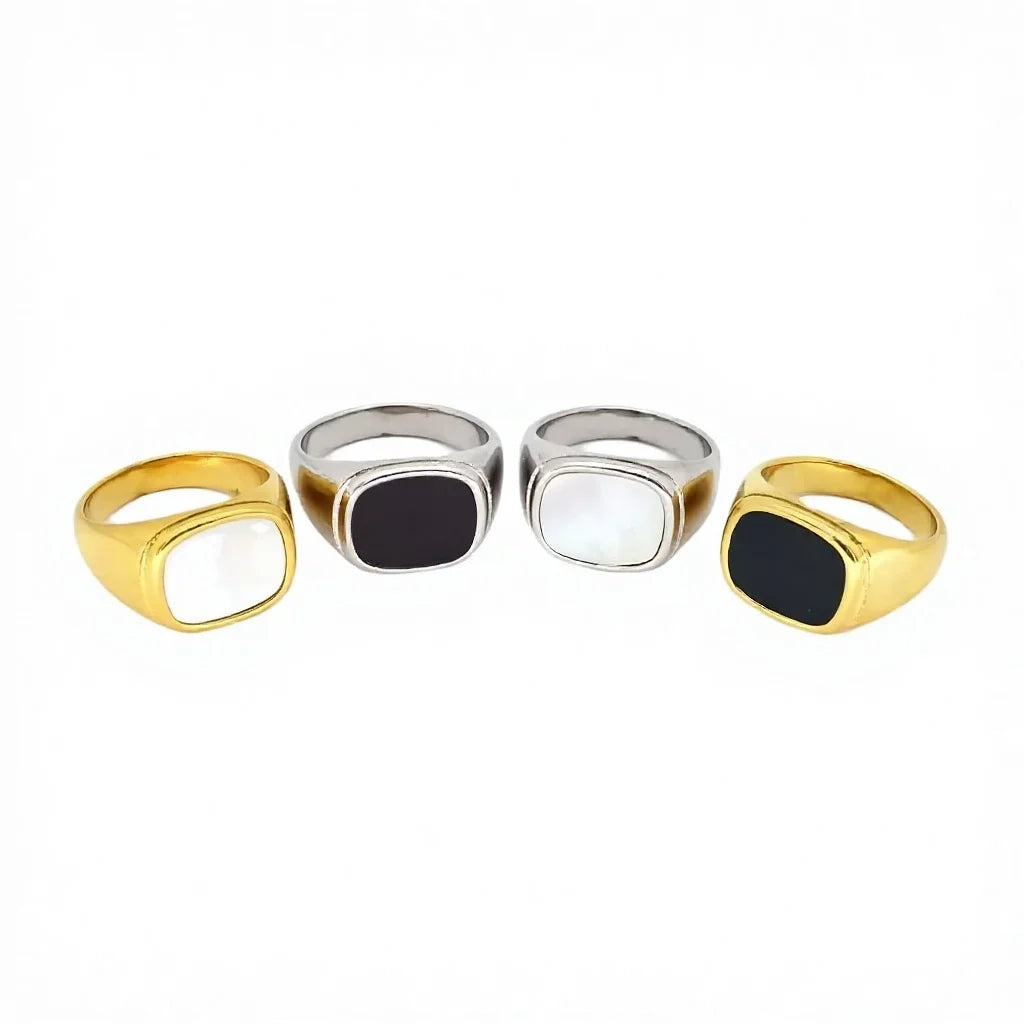 24k Gold Luxury Fine Ring Trendy PVD Geometric Bohemia Stainless Steel Statement Signet Women Rings