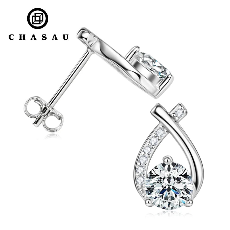 Certified Moissanite Diamond Stud Earrings 5mm 0.5carat D Color 925 Sterling Silver Fishtail Crosses Earrings for Girls