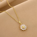 Kolye Full Diamond Zircon 18K Gold Necklace Stainless Steel Chain Dainty Flower Sunflower Necklace for Party