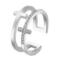 Double-Layer Cross Cubic Zirconia Adjustable Finger Rings Women Bling Korean Jewelry Gold Cross Ring
