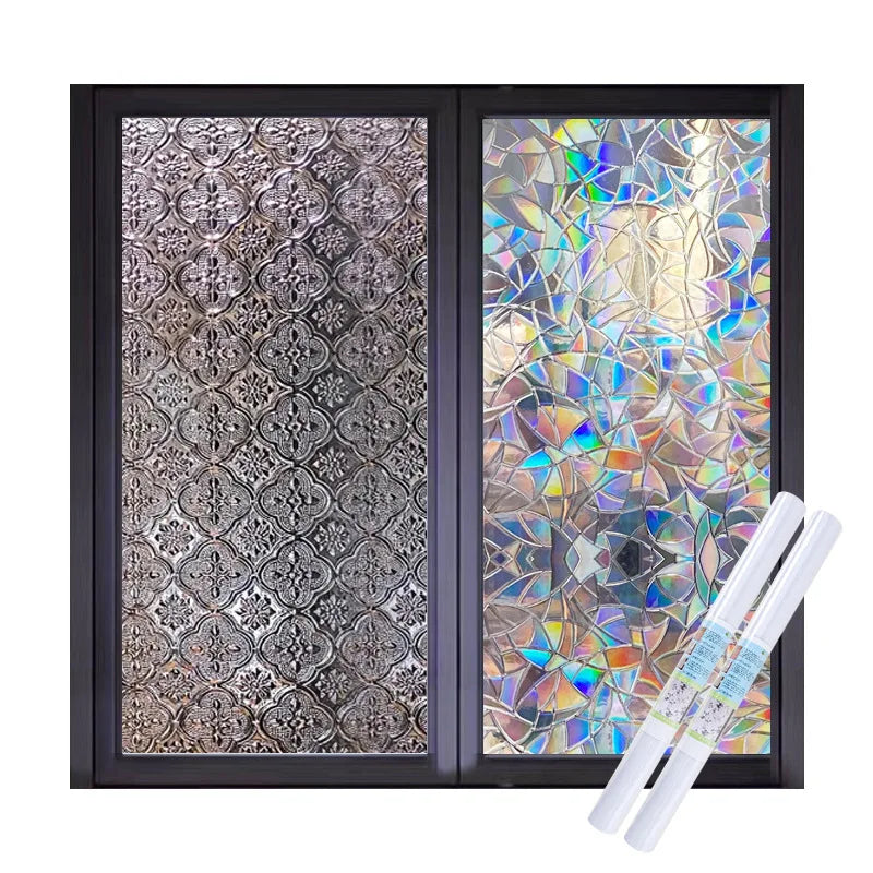 Mosaic Window Sticker with Static Electricity Adhesive Free Glass Film Transparent and Window Film for Reeded Glass