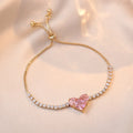 Yiwu Daicy 2024 Fashion Jewelry Minimalist Pink Zircon Heart Bracelet Adjustable Diamond Chain Bracelet Gift for Women