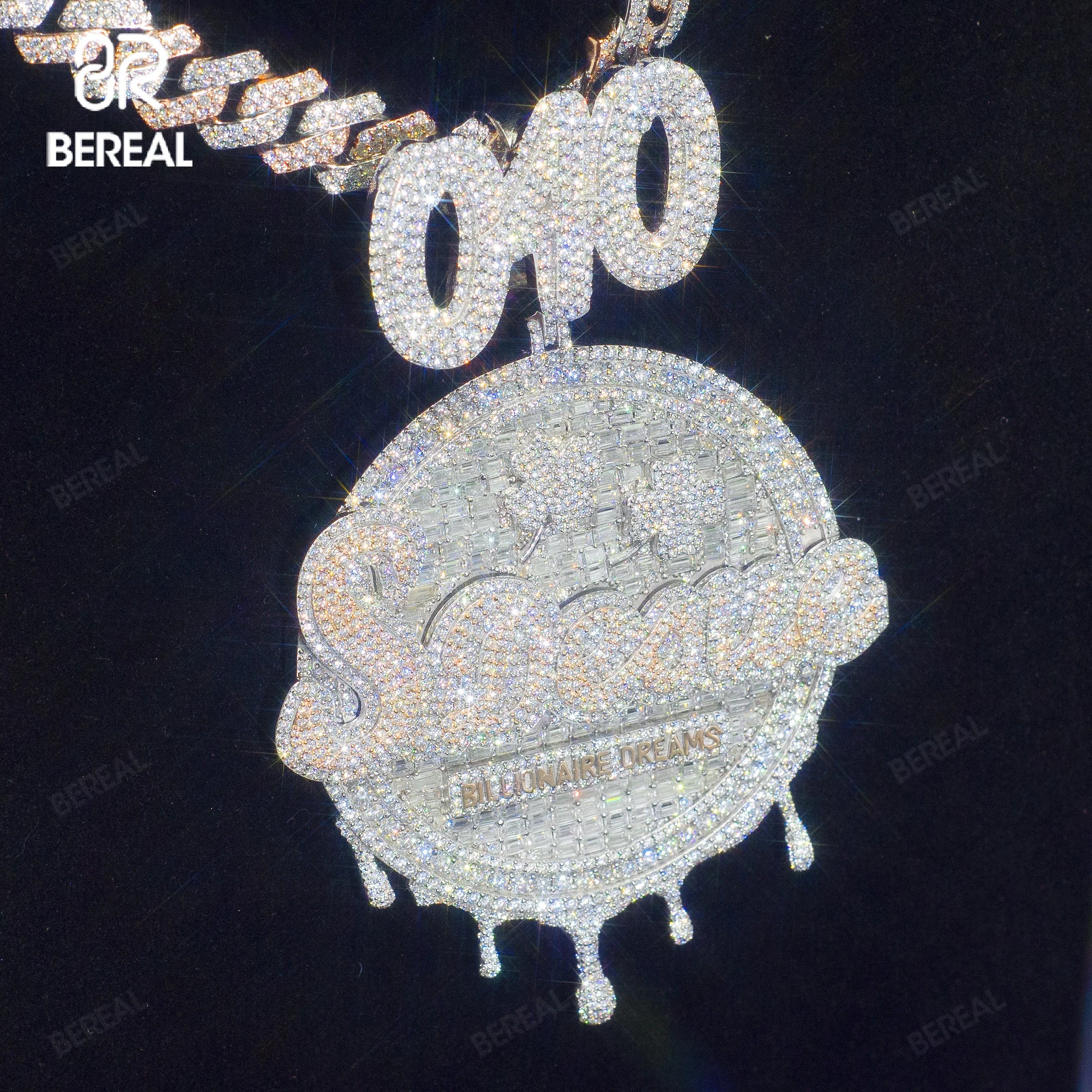 Custom 3inches Vvs Moissanite Round Pendant Pass Diamond Tester Iced Out Emerald Cut Diamond 925 Silver Chain Pendant Necklace