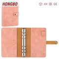 A6 6-Ring Loose-Leaf PU Leather Budget Binder Notebook with Zipper Envelopes with 12-Pack Clear Cash Envelopes Pockets & Labels