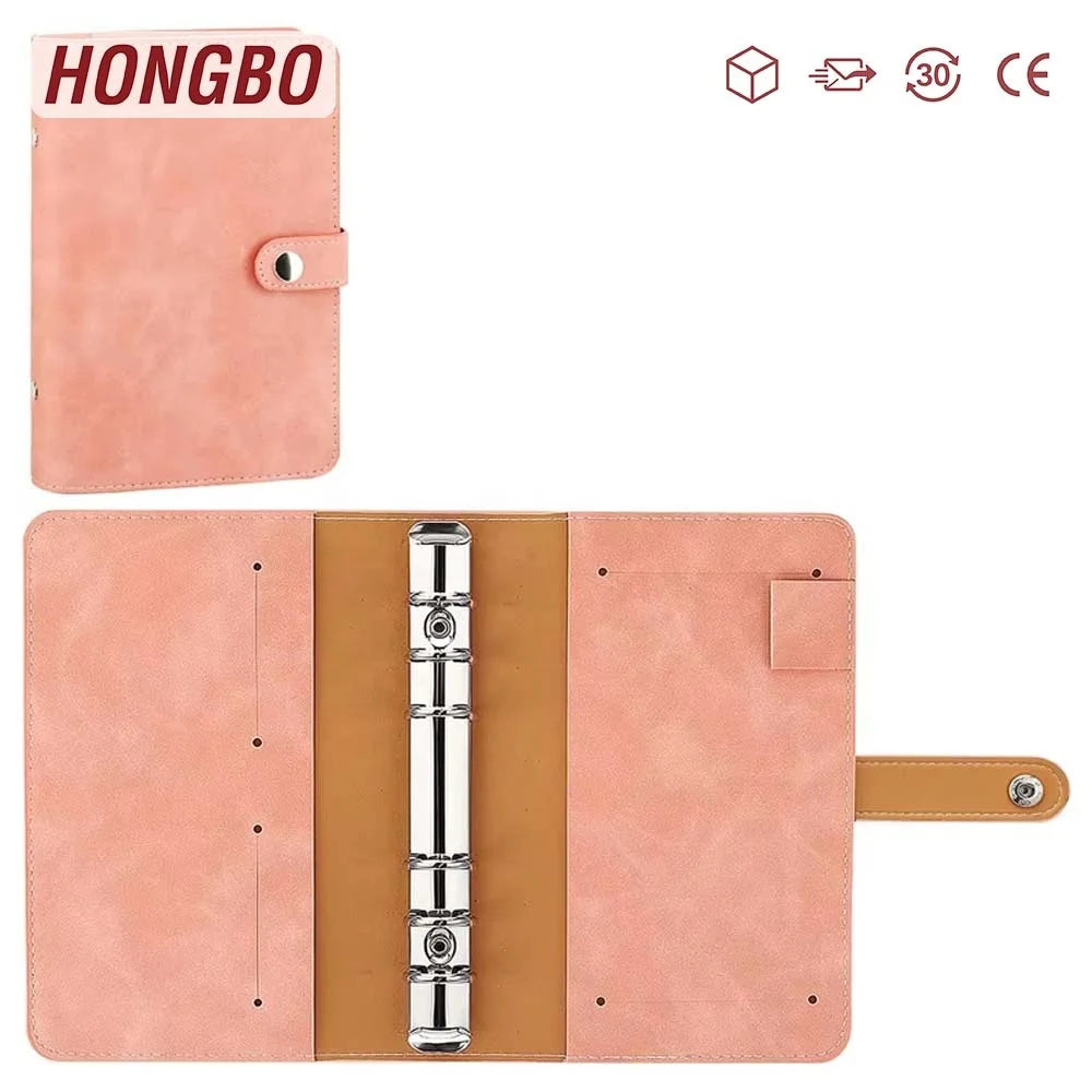 A6 6-Ring Loose-Leaf PU Leather Budget Binder Notebook with Zipper Envelopes with 12-Pack Clear Cash Envelopes Pockets & Labels