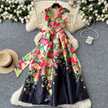 LW0846 2025 Spring New Retro V-Neck Lace Waist Print Sleeveless Dress Women'S Long Skirt Plus Size Dress Elegant