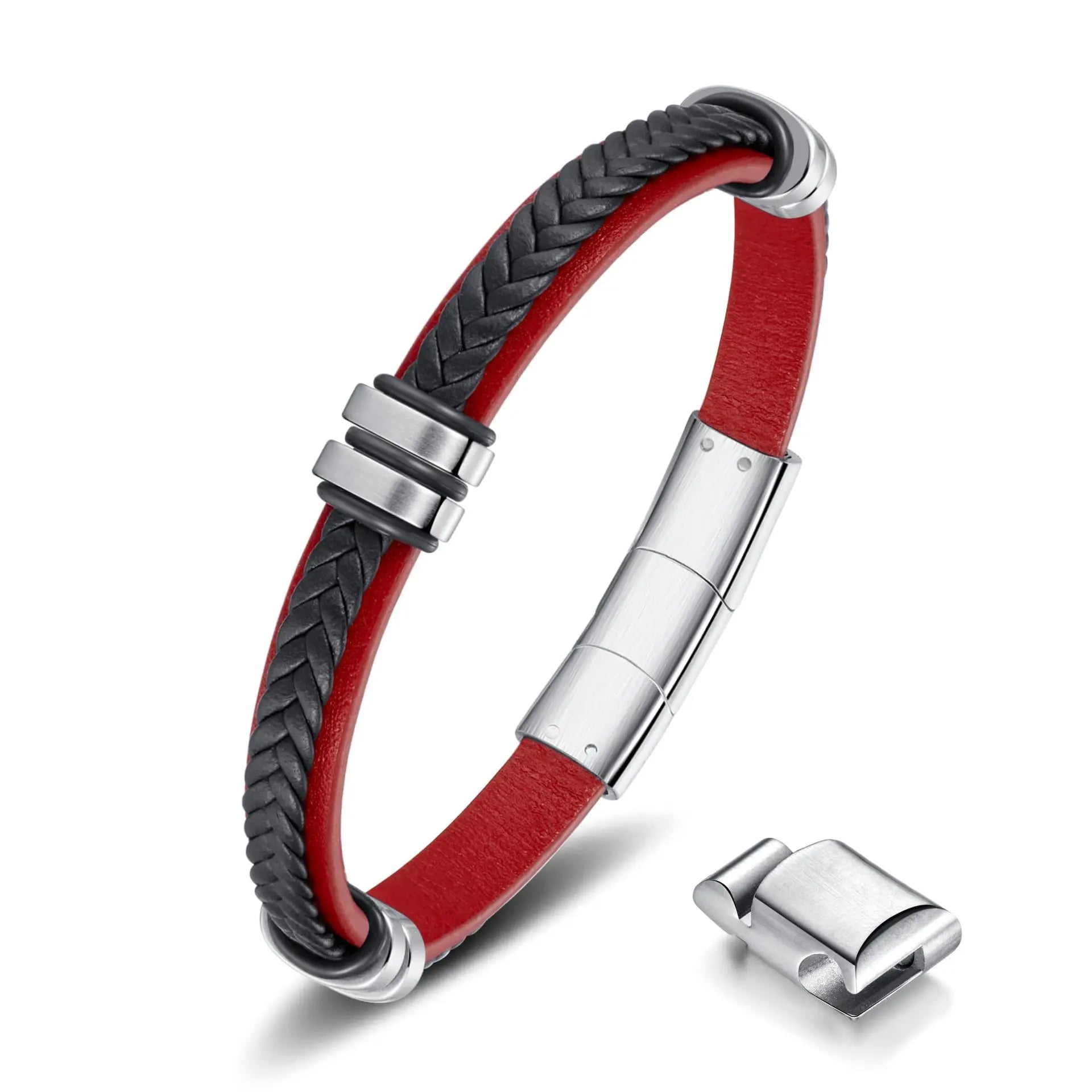 MECYLIFE Classic Fashion Jewelry Simple Hop Stainless Steel Charm Bracelet Men Black Leather Braided Punk Rock Bangle Bracelets
