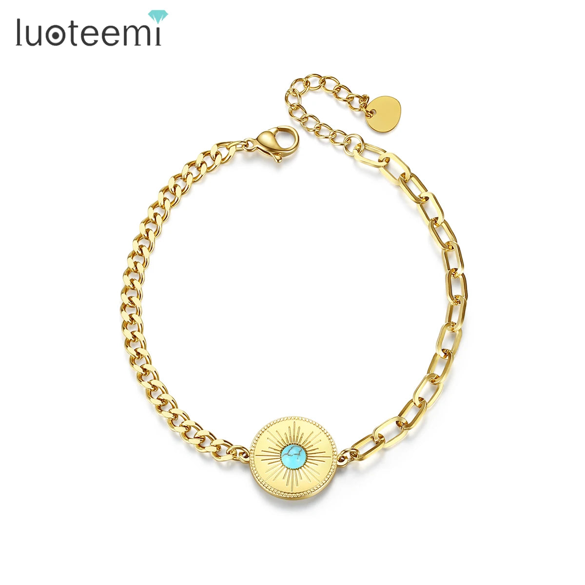 SP-LAM Woman Steel Cuban Chain Jewelry Trending Accessory Turquoise Bangle Gold Stone Stainless Bracelet