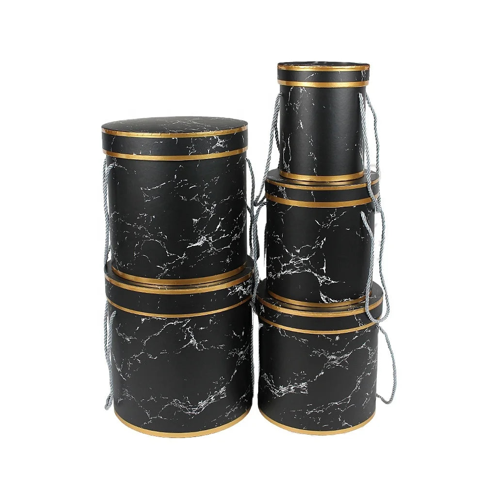 Luxury Marble Rose Flower Gift Box Round Box for Bouquet Packaging Flower Box With Handle
