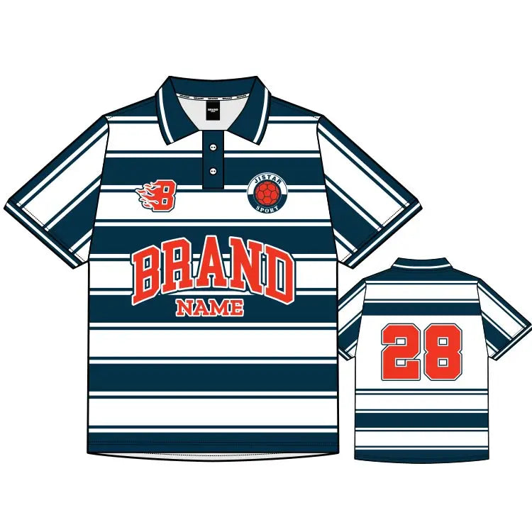 Custom Design Your Own Brand Retro Football T-shirt Breathable Sports Polo Shirt White Stripes Soccer Jersey