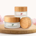 Private Label logo Printing Engraving on Bamboo Lid 5g 10g 30g 50g 100g Frosted Glass  Cosmetic Cream Jar with Bamboo Lid