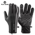 WEST BIKING Full-Finger Bicycle Gloves Winter Sports Touch Screen Motorcycle Mountain Bike Cycling Gear PU Leather Warm Outdoor