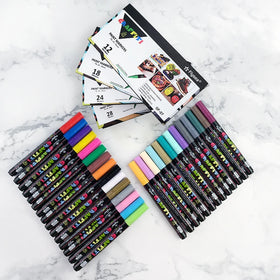 Flysea Graffiti Pens 28 Colors 0.7 mm Acrylic Paint Markers for Glass Rocks Ceramic Painting Wood Fabric