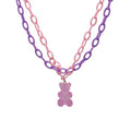 Y2k Hot Sale Personality Sweet Double Layered Wear Pink Chain Acrylic Candy Bear Pendant Pink Purple Romantic Necklace