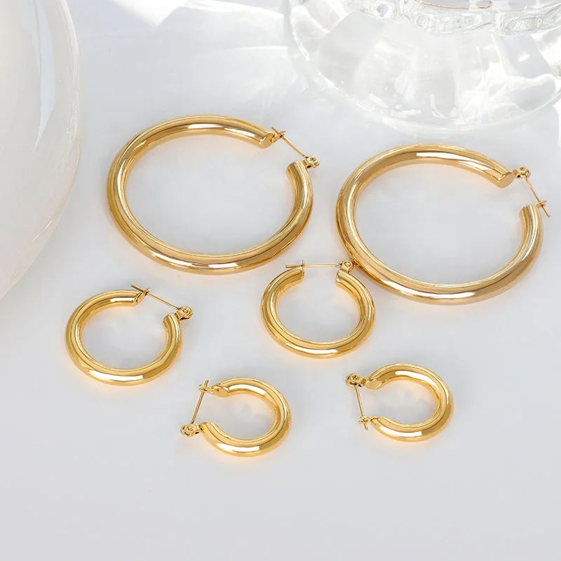 MICC High End Fashion Stainless Steel Jewelry New Trendy Ear Ring 18K Gold Plated Big Large Tube Channel Hoop Earrings for Women