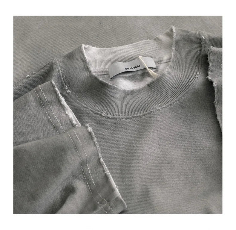 425 Grams Washed Small Collar Heavy Duty Brushed Combed Cotton T-shirt Boxy Athleisure T-Shirt