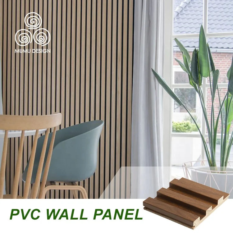 MUMU Wood Grain Fluted Decorative Wood Slats Solid Wood Composite Sandwich Cladding PVC Wall Panel