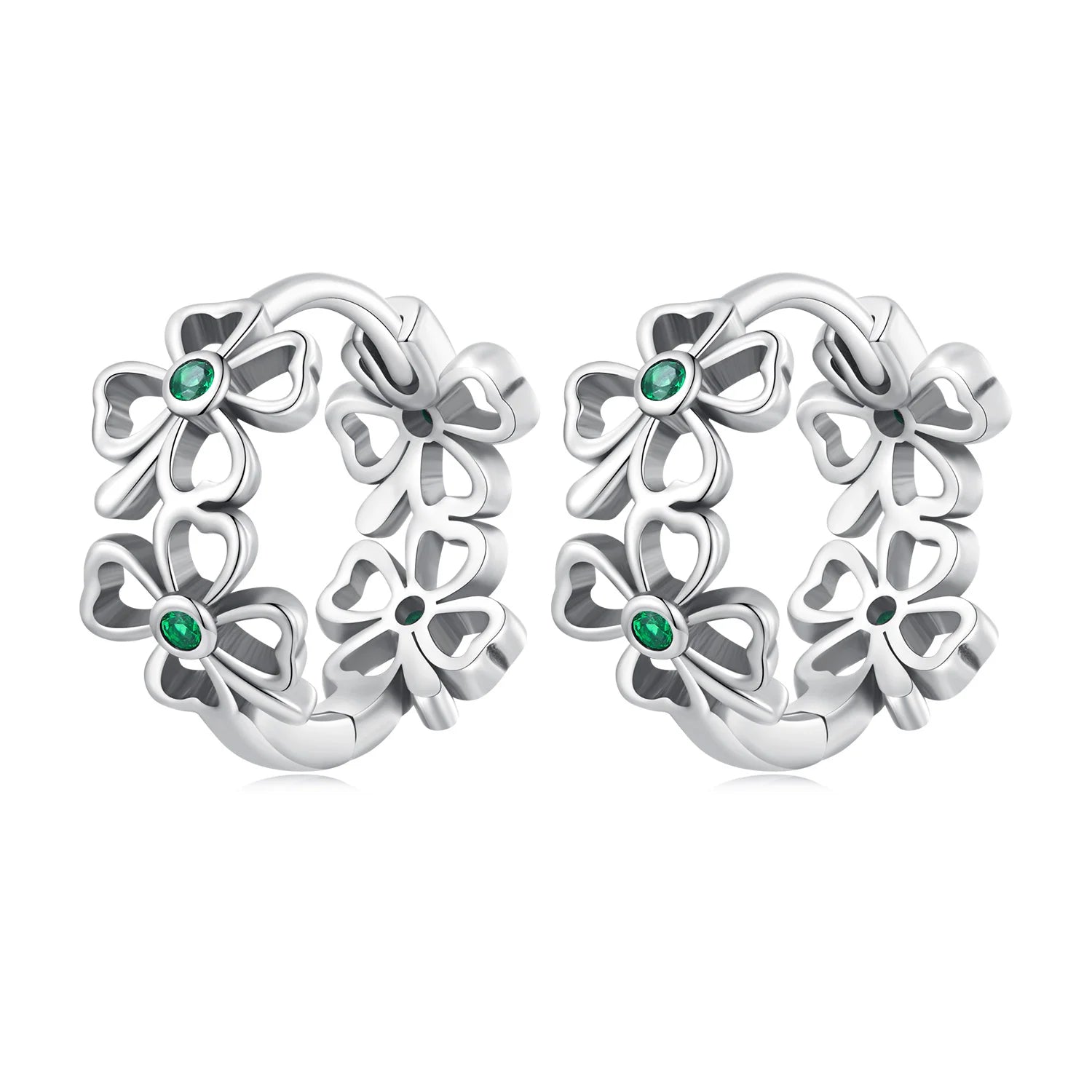NEW 925 Sterling Silver Flower Hollow Hoop Earrings for Women Lucky Clover Grass Ear Clips Wedding Party Jewelry Gift SCE1567