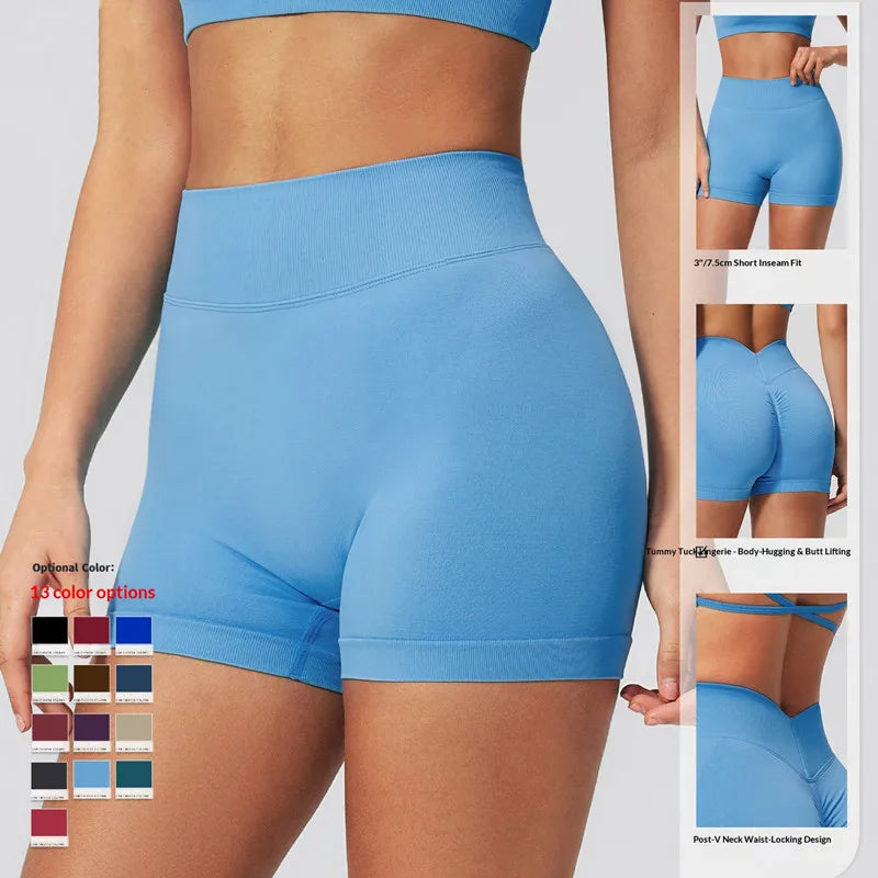 SHINBENE 3" Seamless V Back Workout Shorts Women High Waist Scrunch Athletic Gym Yoga Booty Shorts